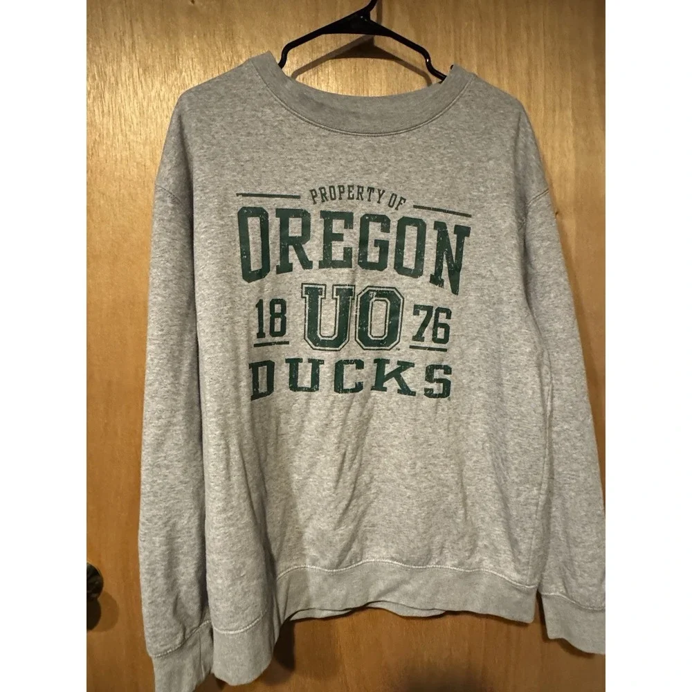 Oregon Ducks Mens Heather Gray Crewneck Sweatshirt Pullover Large